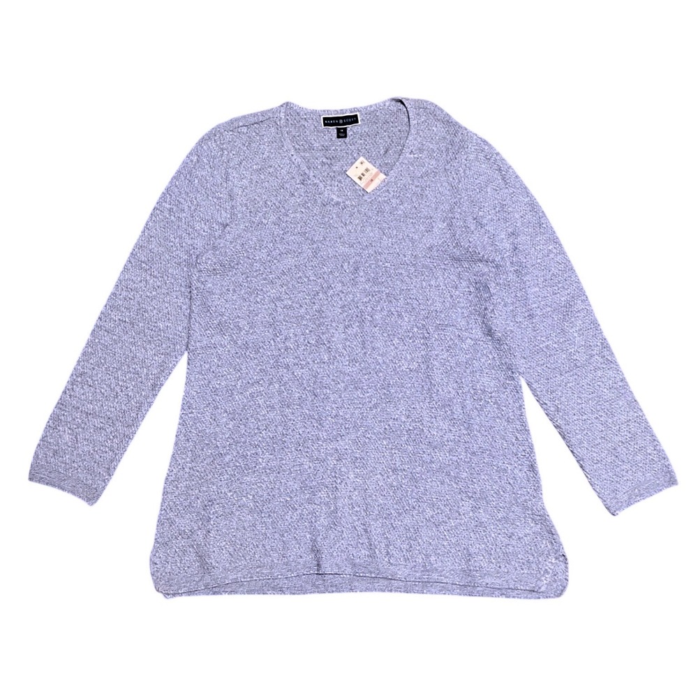 Karen Scott Luxe Blue Marled Knit Pullover‎ Sweater Soft Lightweight 1X NWT